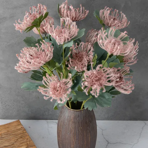 Artificial Flocked Chrysanthemum Flower Simulation Silk Flower Stem For Home Table Room Decor Floral Arrangement