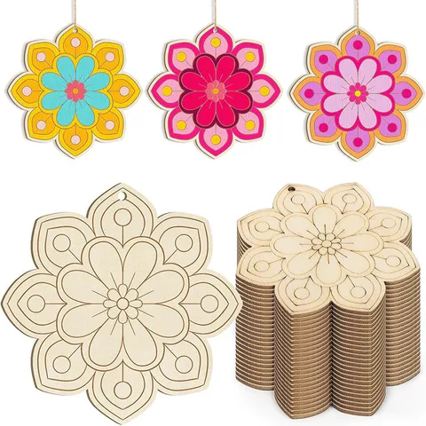 DIY Tranches De Bois En Forme De Fleur En Bois Non Finies Artisanat Ornements Suspendus Tranches De Buis Naturel Pour Décoration