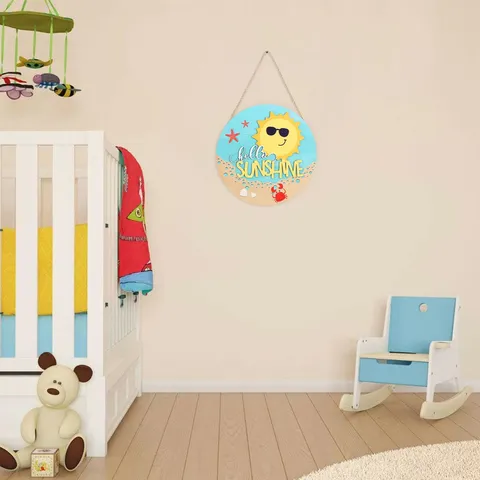 Summer Ocean Beach Hanging Wooden Sign Coastal Beach Theme Home Wall Decor Round Wood Plaque
