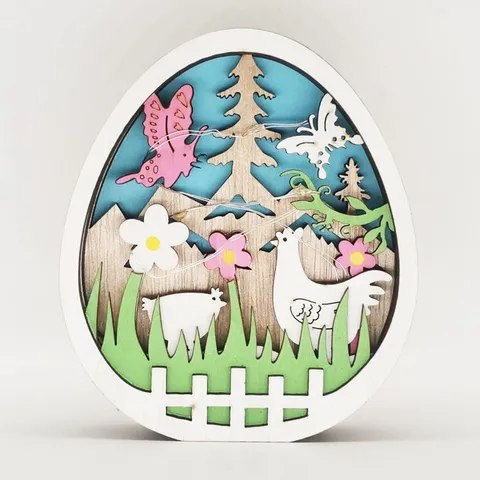 Easter Wooden Tabletop Ornament LED Light Hollow Carved Egg Floral Desktop Decor Modern Minimalist Home Party