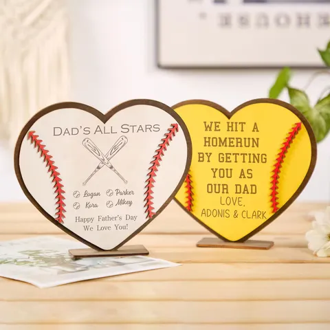 Vatertag Hölzernes Herz Baseball Schild Tischdekoration Kiefernholz Herzförmige Plakette Mit Ständer Heim Party Geschenk