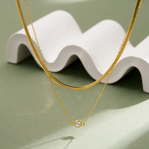 Collier Ras du Cou Double Couche en Argent Sterling 925 Minimaliste pour Femme Pendentif en Strass de Haute Qualité Chaîne de Cou Géométrique Bijoux de Mode