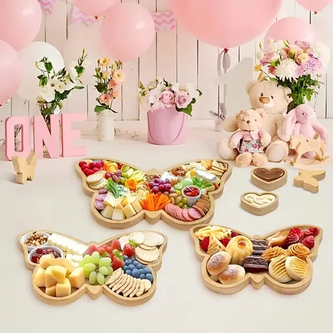 Plateau à Snacks en Bois Créatif en Forme de Papillon Plateau de Service de Dessert et de Fruit pour Fête Maison Plateau Décoratif en Bois