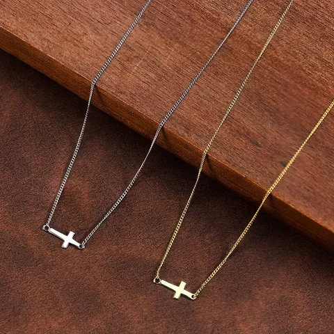 925 Sterling Silber Seitliche Kreuz Halskette Für Damen 14K Vergoldet Minimalistischer Edler Schmuck Einstellbar Geschenk