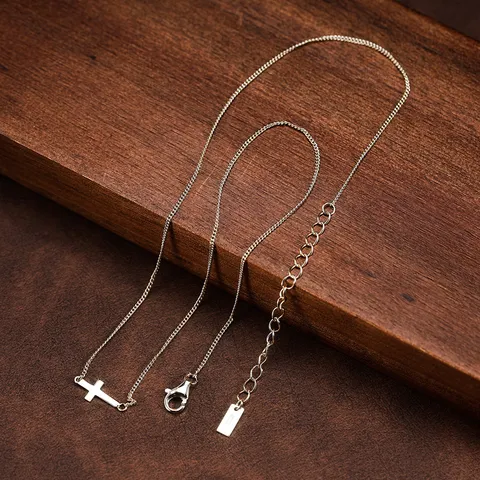 925 Sterling Silber Seitliche Kreuz Halskette Für Damen 14K Vergoldet Minimalistischer Edler Schmuck Einstellbar Geschenk
