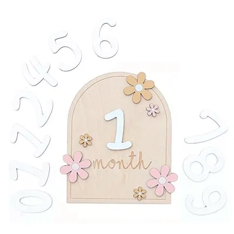 Wooden Newborn Baby Milestone Plaque Small Daisy Decoration Birth Month Card Photography Prop Keepsake
