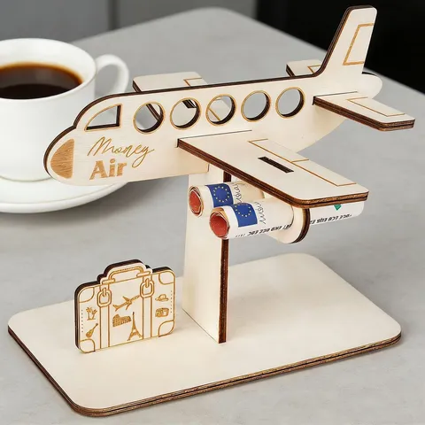 Wooden 3D DIY Airplane Model Ornament Money Gift Pendant Creative Desktop Wooden Figurine Decoration Home Decor Gift