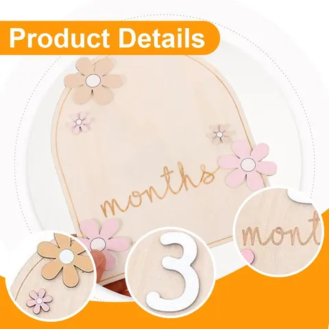 Wooden Newborn Baby Milestone Plaque Small Daisy Decoration Birth Month Card Photography Prop Keepsake