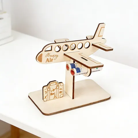 Wooden 3D DIY Airplane Model Ornament Money Gift Pendant Creative Desktop Wooden Figurine Decoration Home Decor Gift
