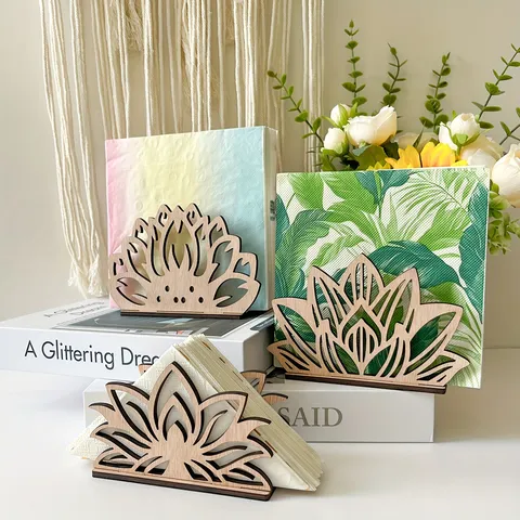 Houten Servettendhouder Bloemen Opengewerkt Ontwerp Tafel Weefsel Dispenser Rustieke Stijl Houten Servetstandaard Voor Thuis Keuken