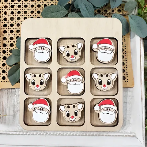 Wooden Christmas Tic Tac Toe Board Game Rudolf Reindeer Interactive Desktop Educational Toy Festive Party Family Gift