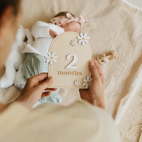 Wooden Baby Milestone Photography Props Daisy Memorial Plaque Newborn Month Growth Record Cards Infant Keepsake Decor