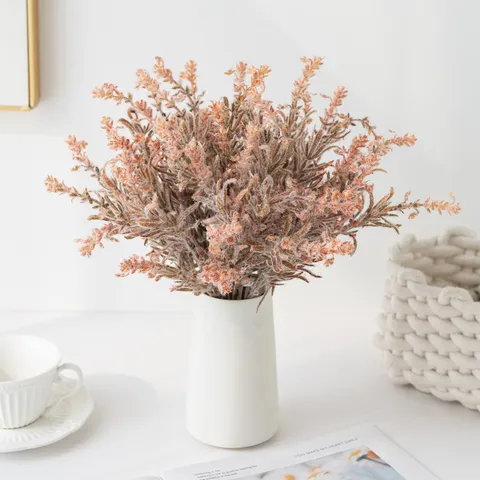 Fleur de Lavandula Flokée Artificielle Plante de Simulation Faux Bouquet de Fleurs Pour Maison Mariage Extérieur Décoration de Balcon