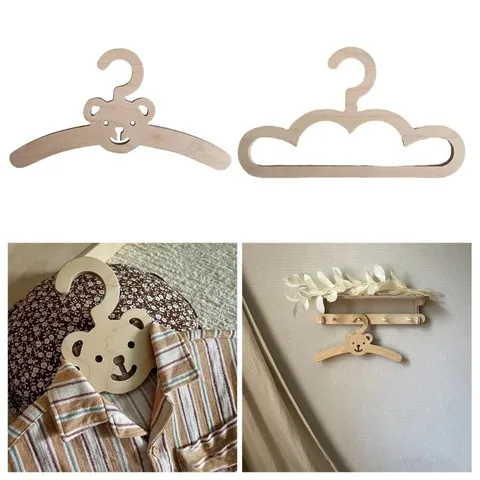 Nordic Style Wooden Bear Cloud Children Hanger Cute Cartoon Wall Mounted Clothes Rack Baby Nursery Room Decor Organizer