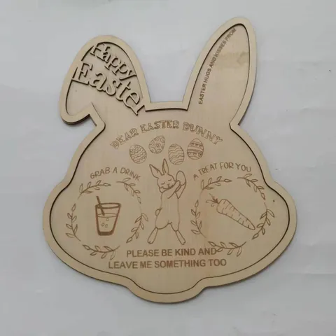 Plateau en Bois Lapin de Pâques Gravé au Laser Plateau de Service Décoratif Plat de Nourriture pour Fête de Vacances Décoration de Cuisine