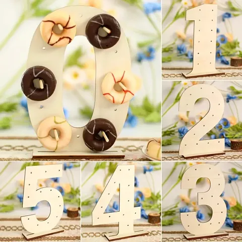Wooden Number Donut Stand Display Holder For Wedding Birthday Party Anniversary Celebration Wooden Table Decor Ornament