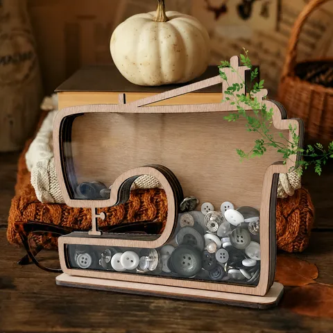 Wooden Sewing Machine Shaped Desktop Display Stand Creative Storage Box With Transparent Panel Wood Ornament