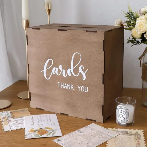 Wooden Wedding Card Box With Slot Rustic Gift Card Holder Money Box For Reception Party Modern Minimalist Decor