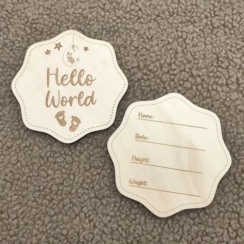 Wooden Baby Milestone Cards Hello World Newborn Photography Props Natural Wood Disc Growth Record Keepsake Gift For Infant