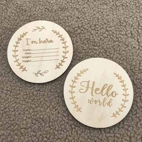 Wooden Baby Milestone Cards Hello World Newborn Photography Props Natural Wood Disc Growth Record Keepsake Gift For Infant