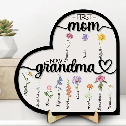 Placa Decorativa de Madera Día de la Madre Día del Padre Primera Mamá Ahora Abuela Marco de Fotos Adorno