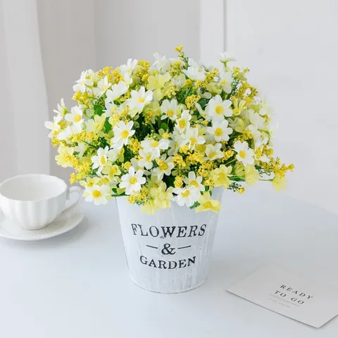 Artificial Silk Daisy Flower Bouquet 28 Heads Orange Fake Flowers For Home Wedding Party Hotel Engineering Decoration