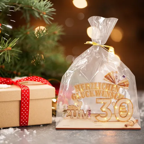 Panneaux Porte-Argent d'Anniversaire en Bois Avec Lumière LED Bois de Peuplier Découpe Laser Ornement de Bureau Cadeau