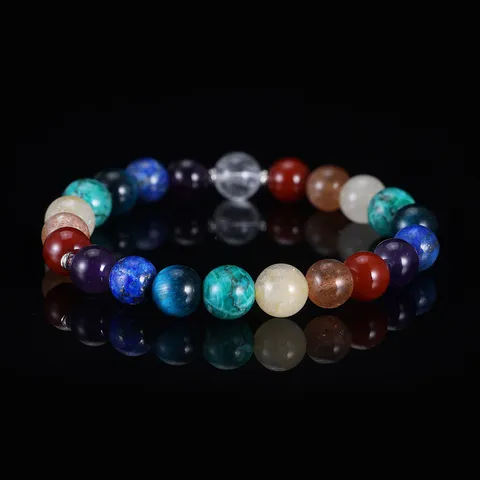 Natürliches Regenbogen Multi Edelstein Perlenarmband Für Damen Herren Kristall Heilung Chakra Elastisches Band Schmuck Geschenk