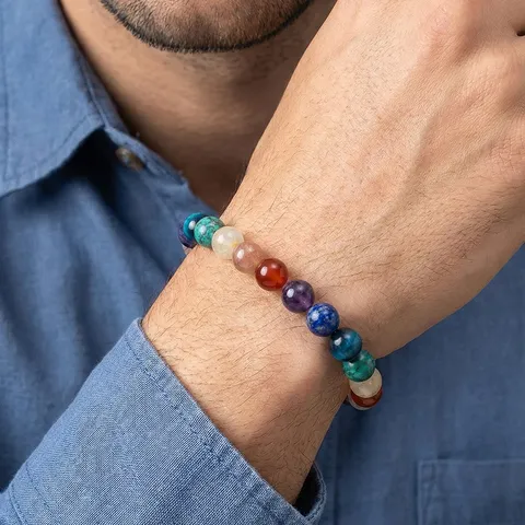 Natürliches Regenbogen Multi Edelstein Perlenarmband Für Damen Herren Kristall Heilung Chakra Elastisches Band Schmuck Geschenk