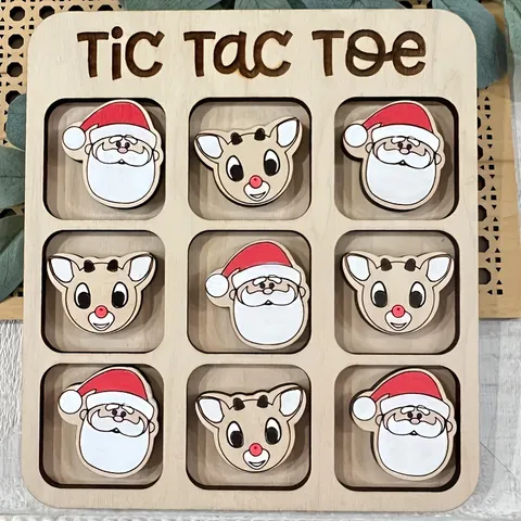 Wooden Christmas Tic Tac Toe Board Game Rudolf Reindeer Interactive Desktop Educational Toy Festive Party Family Gift
