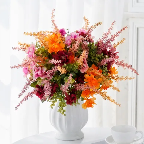 Artificial Silk Flower Bouquet Chrysanthemum Carnation Daisy With Wheat Grass For Home Decor Wedding Photography Props