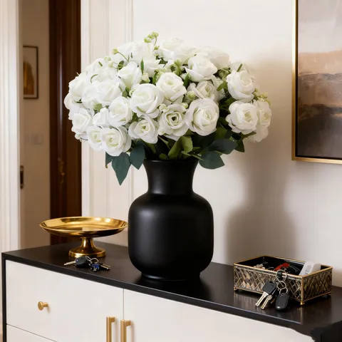 Bouquet de Fleurs de Roses en Soie Artificielle 10 Têtes Fausses Fleurs Blanches pour Mariage Décoration Intérieure Accessoires de Photographie