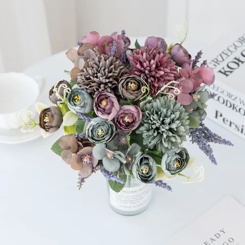 Nordic Rose Hydrangea Artificial Flowers Silk Fake Flower Bouquet For Home Wedding Party Photography Decoration