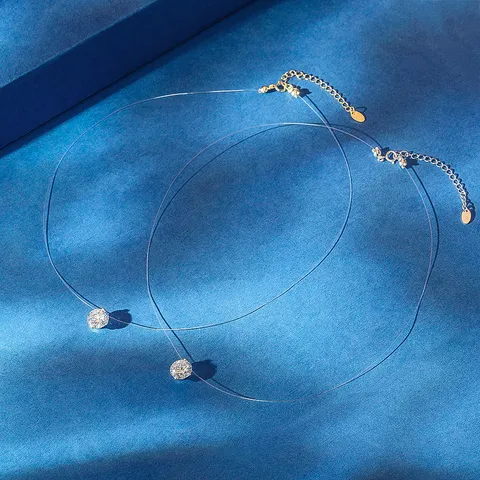 925 Sterling Silver Mermaid Tear Necklace Zirconia Invisible Fishing Line Floating Pendant Choker For Women Daily Jewelry