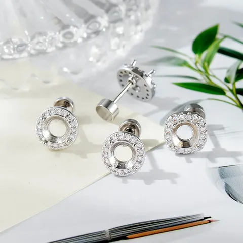 201 Stainless Steel Stone Setting Screw Back Ear Studs DIY Jewelry Findings Rhinestone Pave Small Piercing Accessory Making
