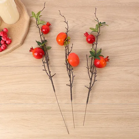 Ramo di Frutta Artificiale di Cachi Melograno per Decorazione Vaso Gambo di Pianta Finta in Plastica Schiuma Casa Ufficio Festa