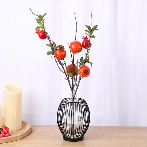 Ramo di Frutta Artificiale di Cachi Melograno per Decorazione Vaso Gambo di Pianta Finta in Plastica Schiuma Casa Ufficio Festa