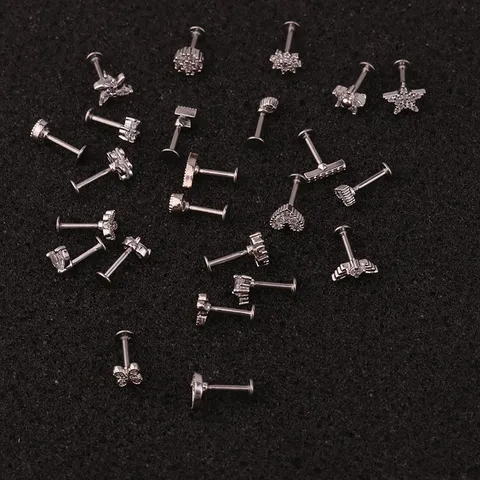 Zirconia Flower Cartilage Stud Stainless Steel Lip Stud Copper Inlaid Flat Back Piercing Jewelry For Women Fashion Accessory 316L
