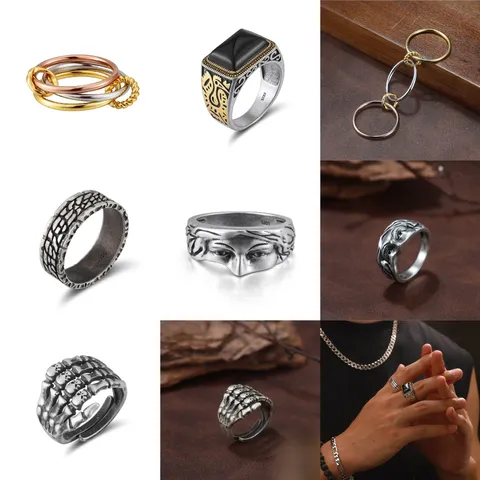 Bagues Punk Gothiques En Forme De Crâne De Croix Pour Hommes Rétro Ensemble De Bagues En Acier Inoxydable Agate Noire Cadeau Bijoux