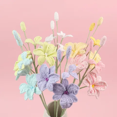 Handgehäkelt Dendrobium Orchidee Künstliche Blumen Stiel Garn Gestrickt Falsche Blumen Bouquet Für Haus Büro Tisch Dekoration