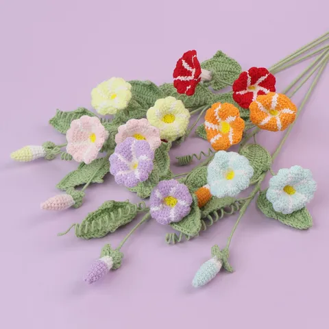 Handmade Knitted Morning Glory Artificial Woolen Yarn Crochet Flowers Eternal Floral Ornament Home Decor Valentine's Day Gift