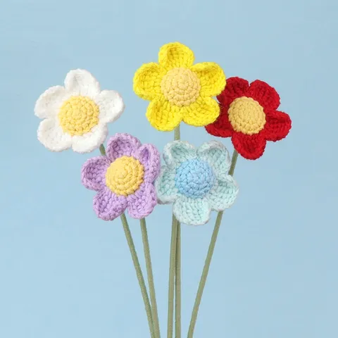 Hand Crocheted Afghan Wool Flowers Artificial Knitted Simulated Flower Bouquet Craft Decor Gift For Teachers Day Women
