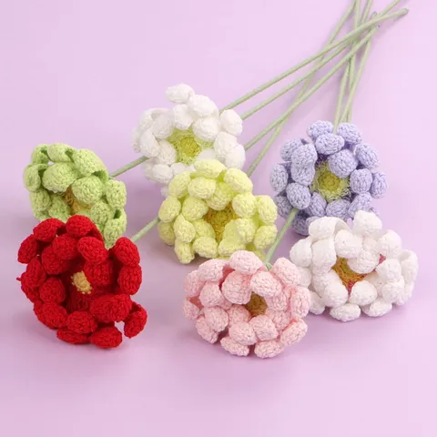 Hand Crochet Gerbera Daisy Yarn Flower Handmade Knitted Artificial Flower For Home Decor Birthday Gift Single Stem Ornament