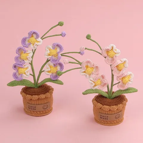 Handgefertigte Häkel Orchidee Topfpflanze Gestrickte Künstliche Blume Schreibtisch Ornament Warme Pastorale Gewebte Blumen Handwerk Für Home Office Tisch Dekoration Geschenk
