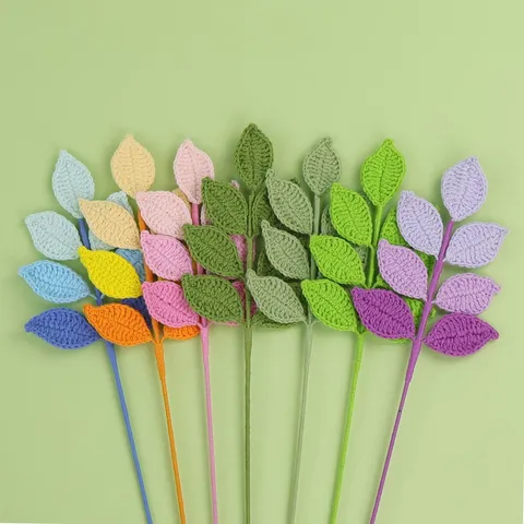 Handmade Crochet Gradient Leaves Branch Yarn Knitted Artificial Plant For Home Wedding Party Decor Aesthetic Ornament Gift