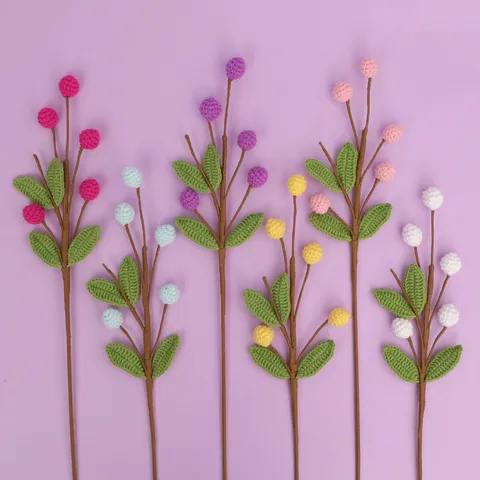 Handcrafted Crochet Fall Fruit Flower Stems Woolen Yarn Artificial Billy Balls For Home Decor Mother's Day Teacher's Day Gift