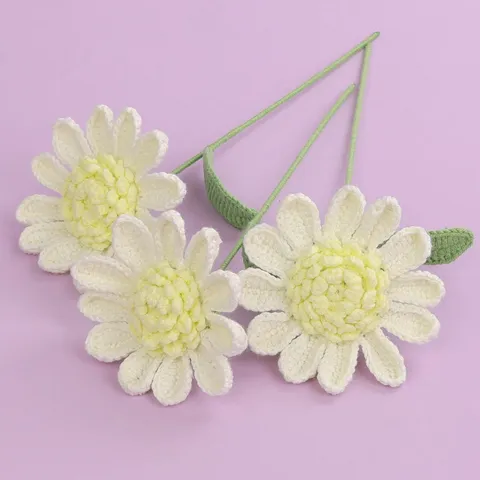 Handmade Crochet Artificial Gerbera Flower Yarn Knitted Daisy Bouquet Single Stem For Home Vase Wedding Decoration Photography Props Ornaments