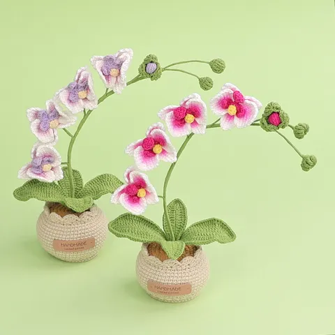 Handgefertigte Häkeln Phalaenopsis Orchidee Topfpflanze Garn Gestrickte Künstliche Blume Desktop Ornament Für Home Office Deko Geschenk