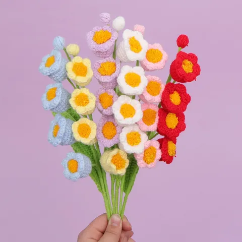 Hand Knitted Lily of the Valley Flower Bouquet Finished Crochet Yarn Artificial Flowers For Home Decor Wedding Birthday Gift