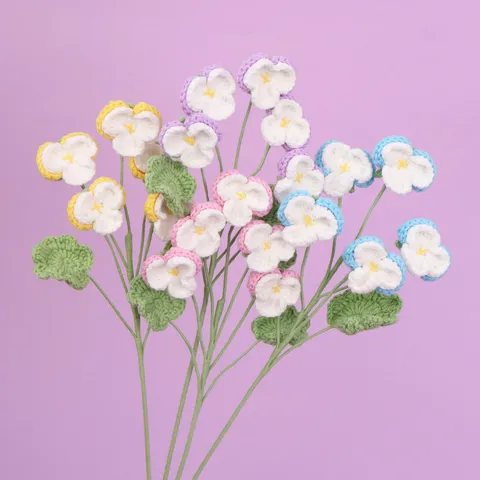 Hand Knitted Yarn Pansy Stem Handmade Artificial Flower Bouquet Home Decoration Flower Gift For Festival Room Desk Decor